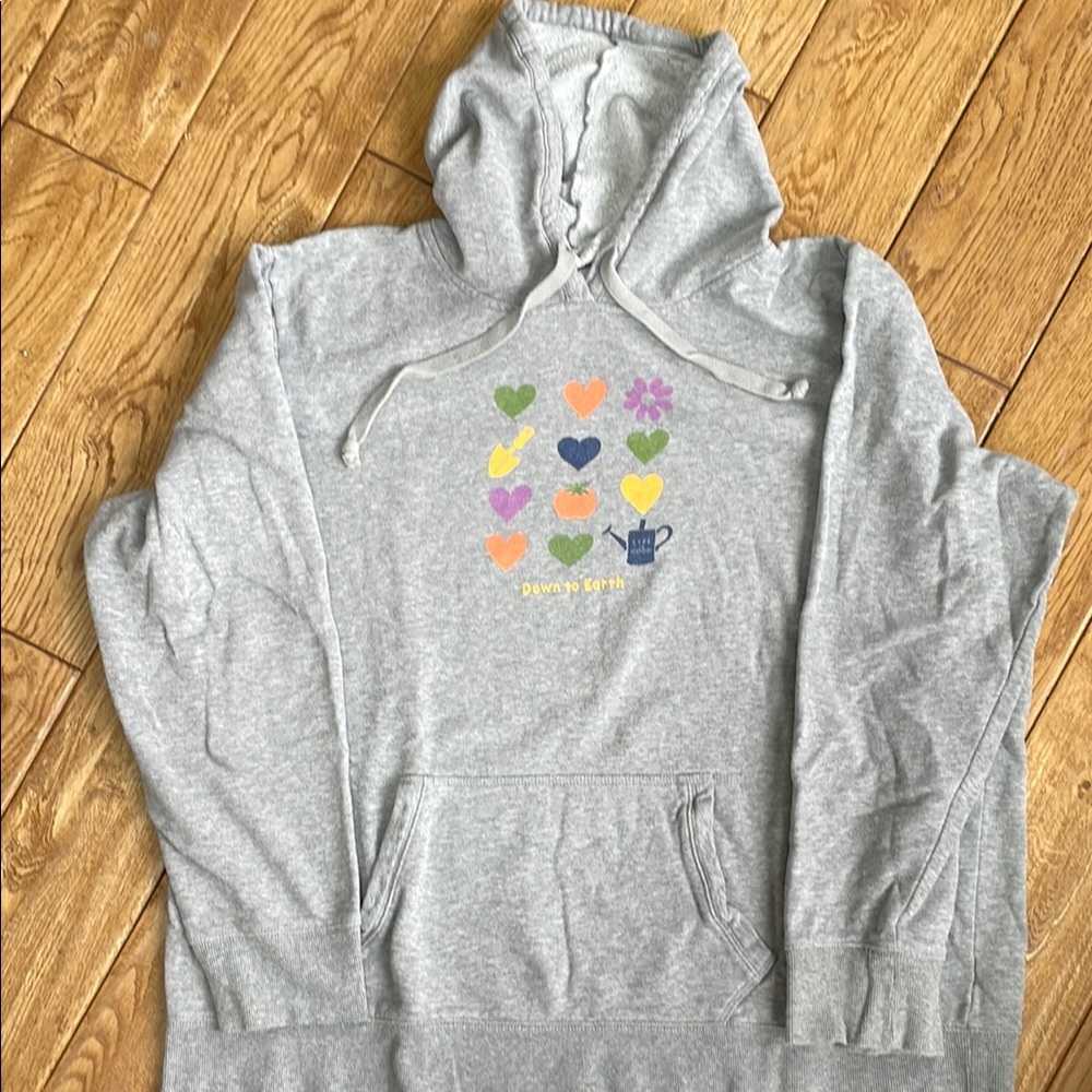 Life Is Good Gray Hoodie with Colorful Heart Design